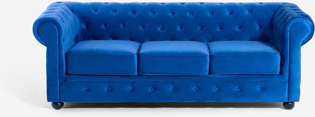 Sofa Chesterfield aus Samt 3-Sitzer im klassischen Vintage-Stil Norwich - Blau