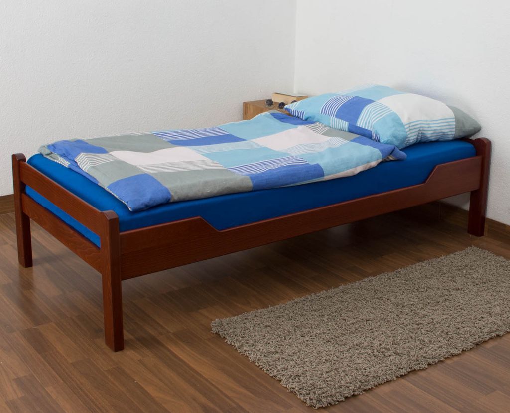 Schlichtes Kinderbett / Jugendbett "Easy Premium Line" K1/1n, Buche Vollholz Kirschfarben - Matratzenmaße 90 x 190 cm, niedriger Einstieg
