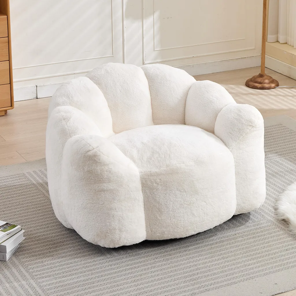 Pouf de Salon Lotus Blanc 110x110 cm - Siège Détente Chambre en Peluche