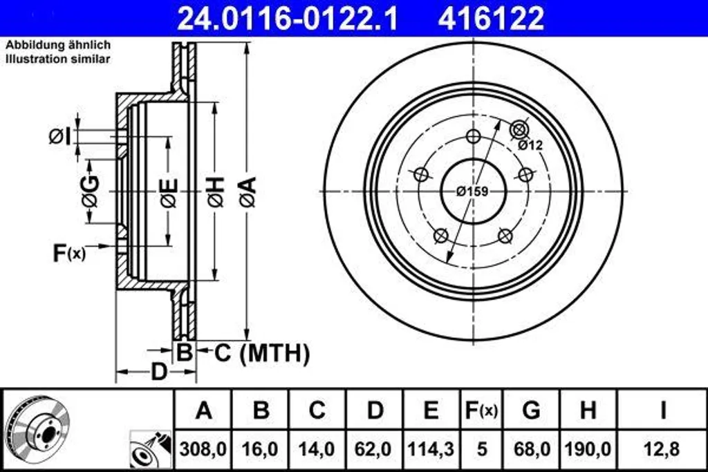 Disque de frein ATE 24.0116-0122.1 origine OE 43206CA000 pour Murano