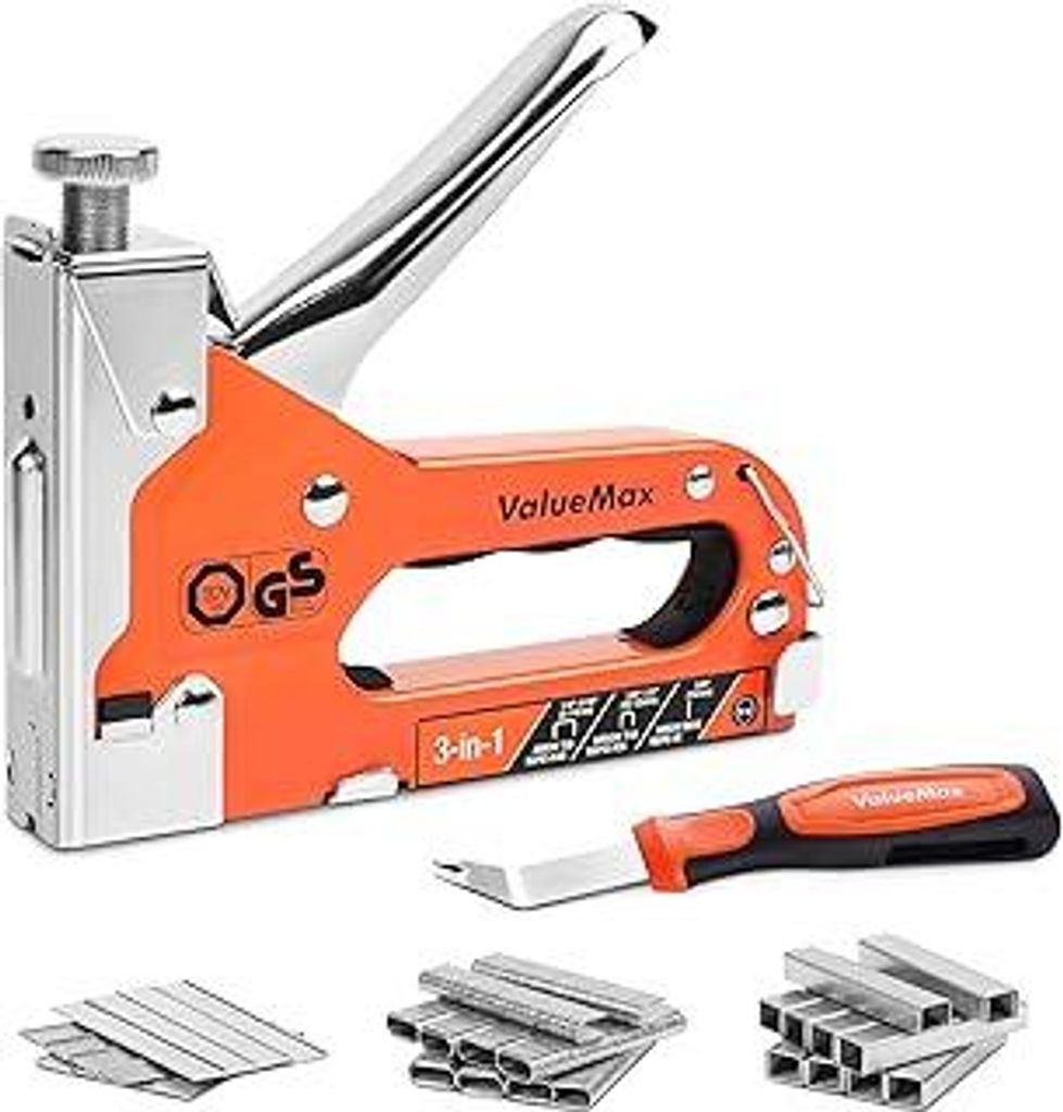 ValueMax 3-in-1 Handtacker Set mit 3000 Klammern - Profi Tacker für Holz, Typ 140/28/8 leistungsstarker Tackerpistole mit einstellbarer Schusskraf...