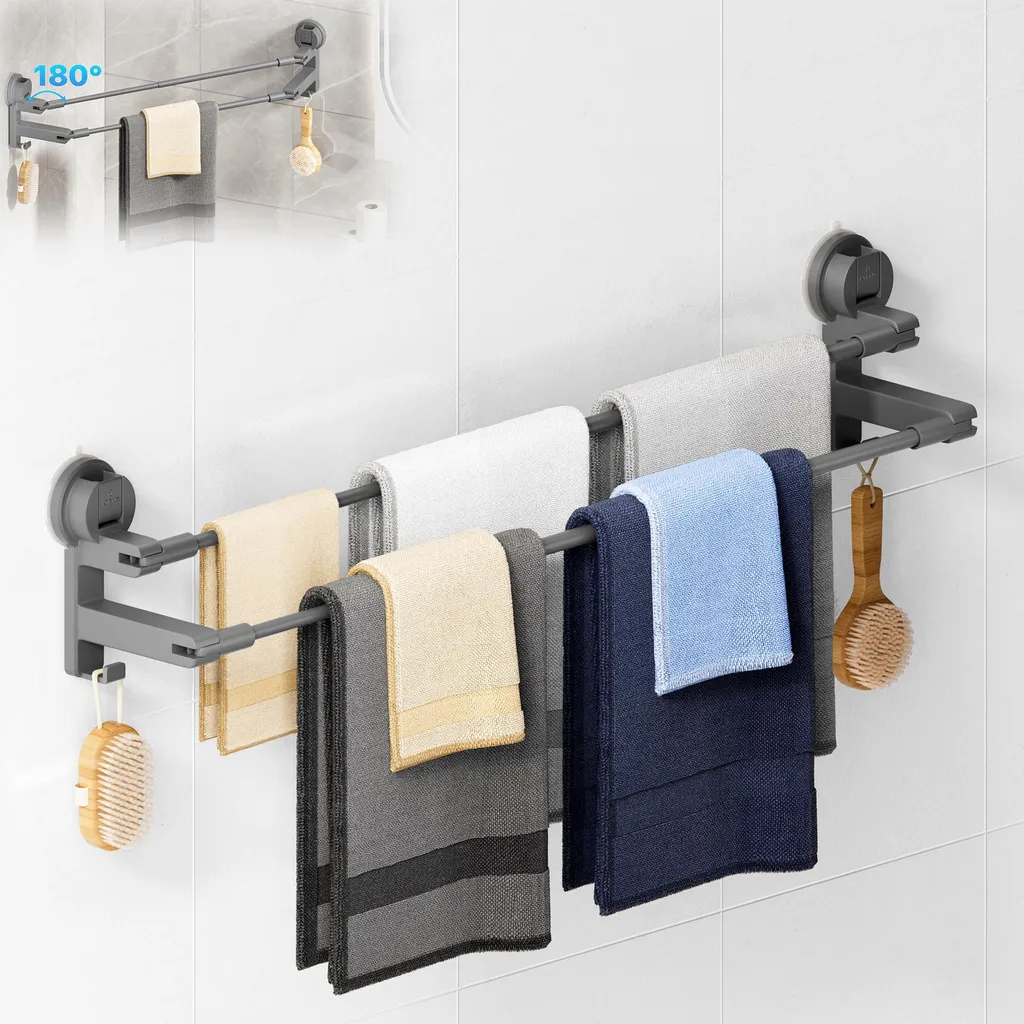 Porte-serviettes à ventouse double barre gris foncé extensible 64-125cm