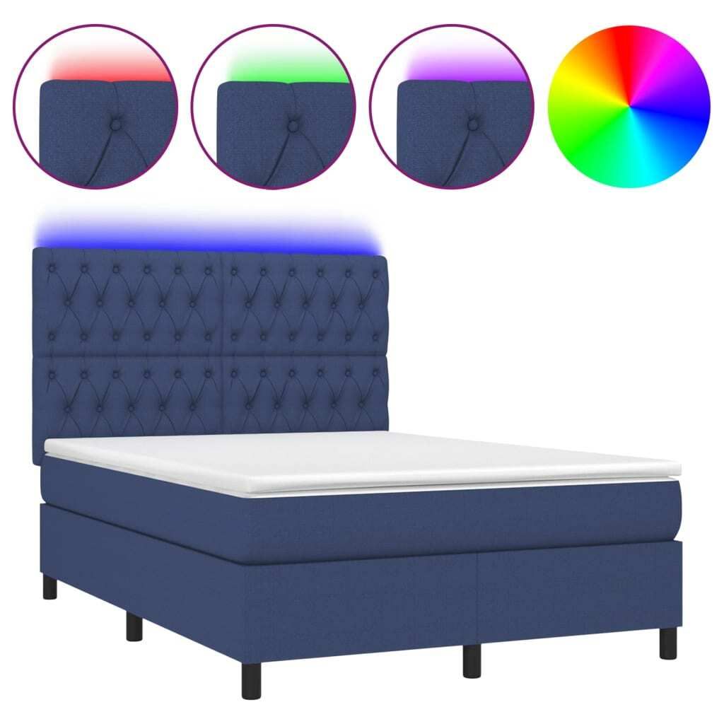 "2026 MODERNE"Boxspringbett Modernes/Doppelbett - Polsterbett Erwachsene/r /Kind - mit Matratze & LED Blau 140x200cm Stoff - Klassische Betten NeuM...