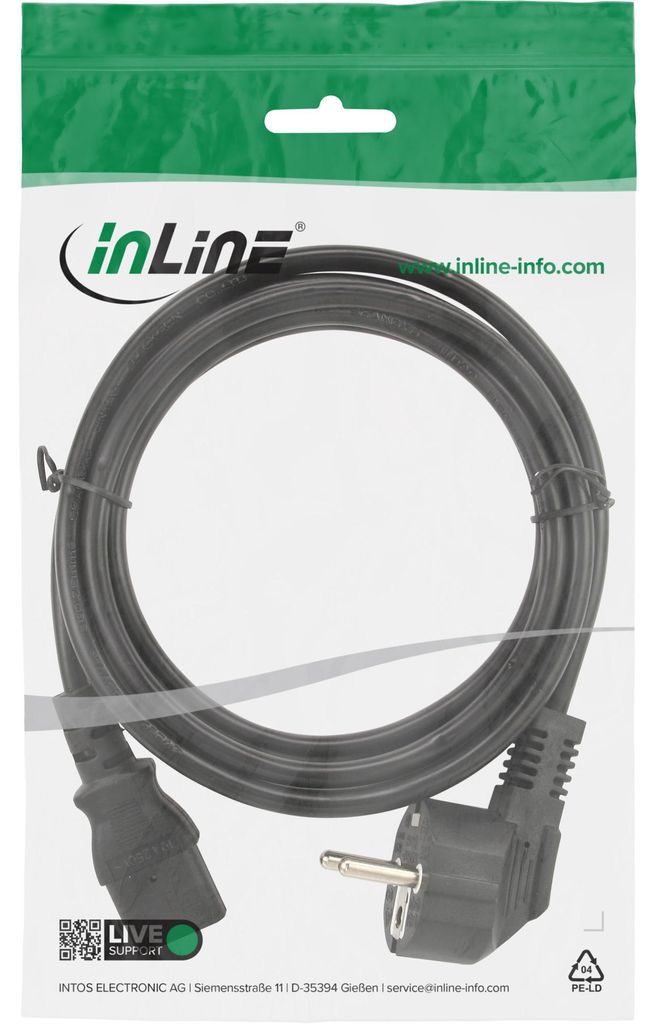 InLine Netzkabel, Schutzkontakt gewinkelt auf Produktbild 
