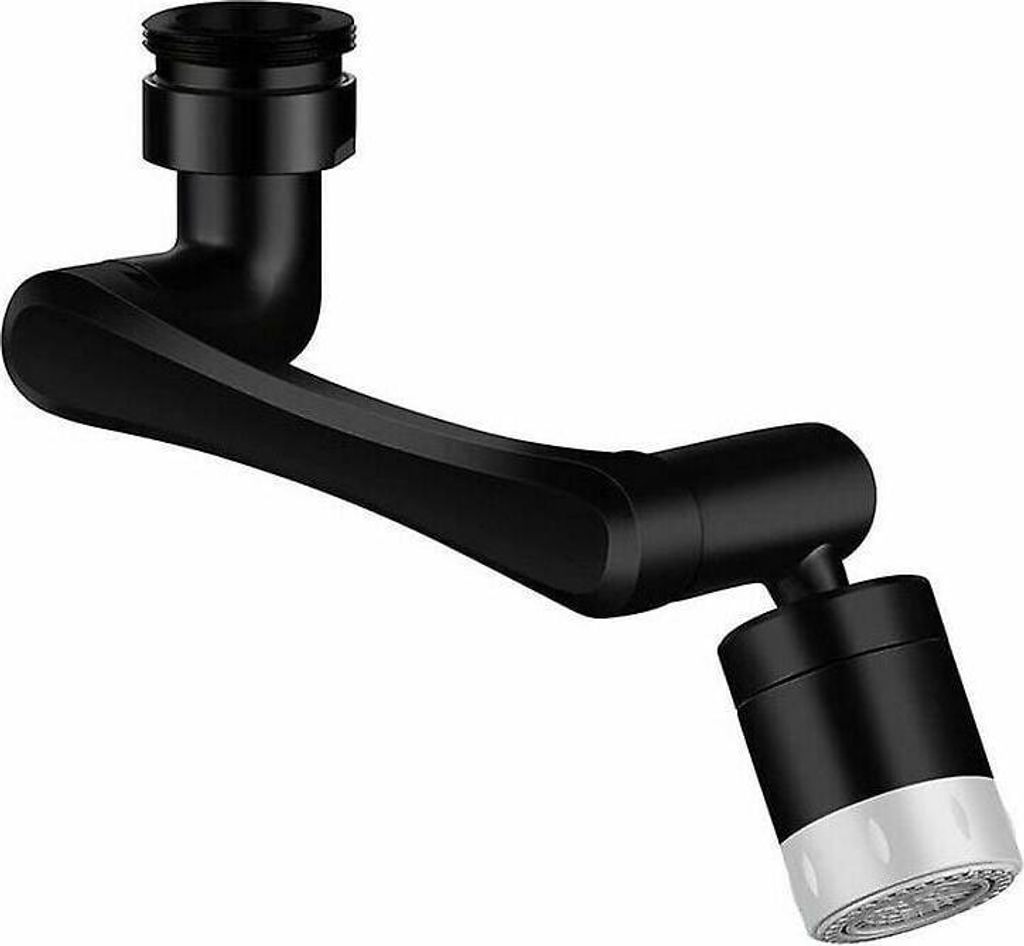 Schwarzer, schwenkbarer Wasserhahn-Luftsprudler mit 1080+360-Grad-Drehung.