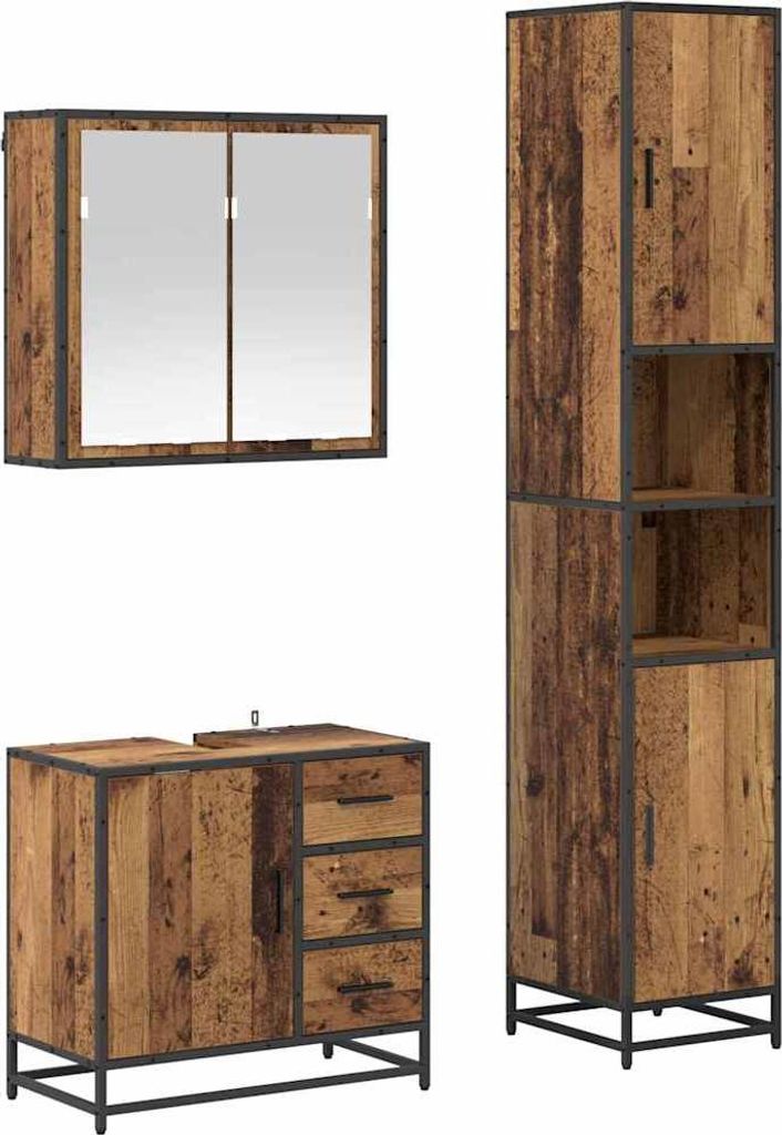 Badezimmermöbel-Set mit Schubladen 3 pcs Altholz Holzwerkstoff