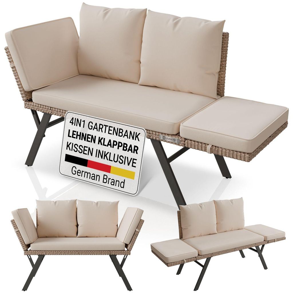 JUSKYS® Gartenbank Calvia - Creme/Sand Liegefunktion, Produktbild 