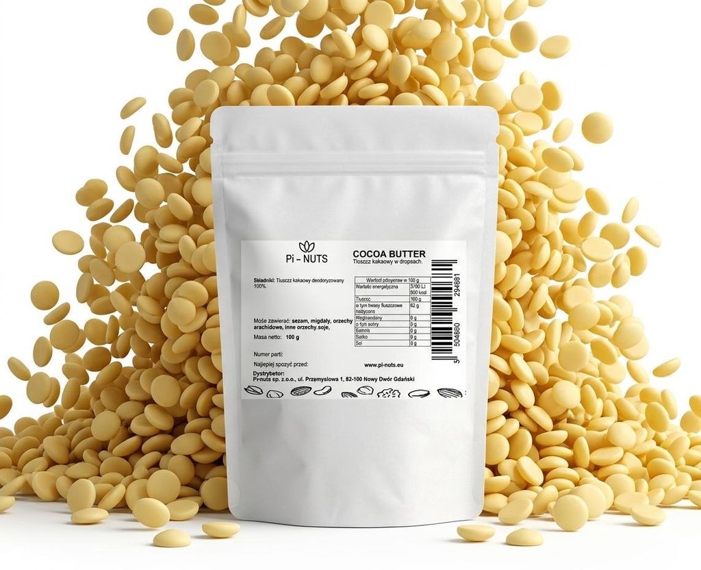 Kakaobutter (Kakaofett) 100% desodoriert in Drops 100g– Produktbild 