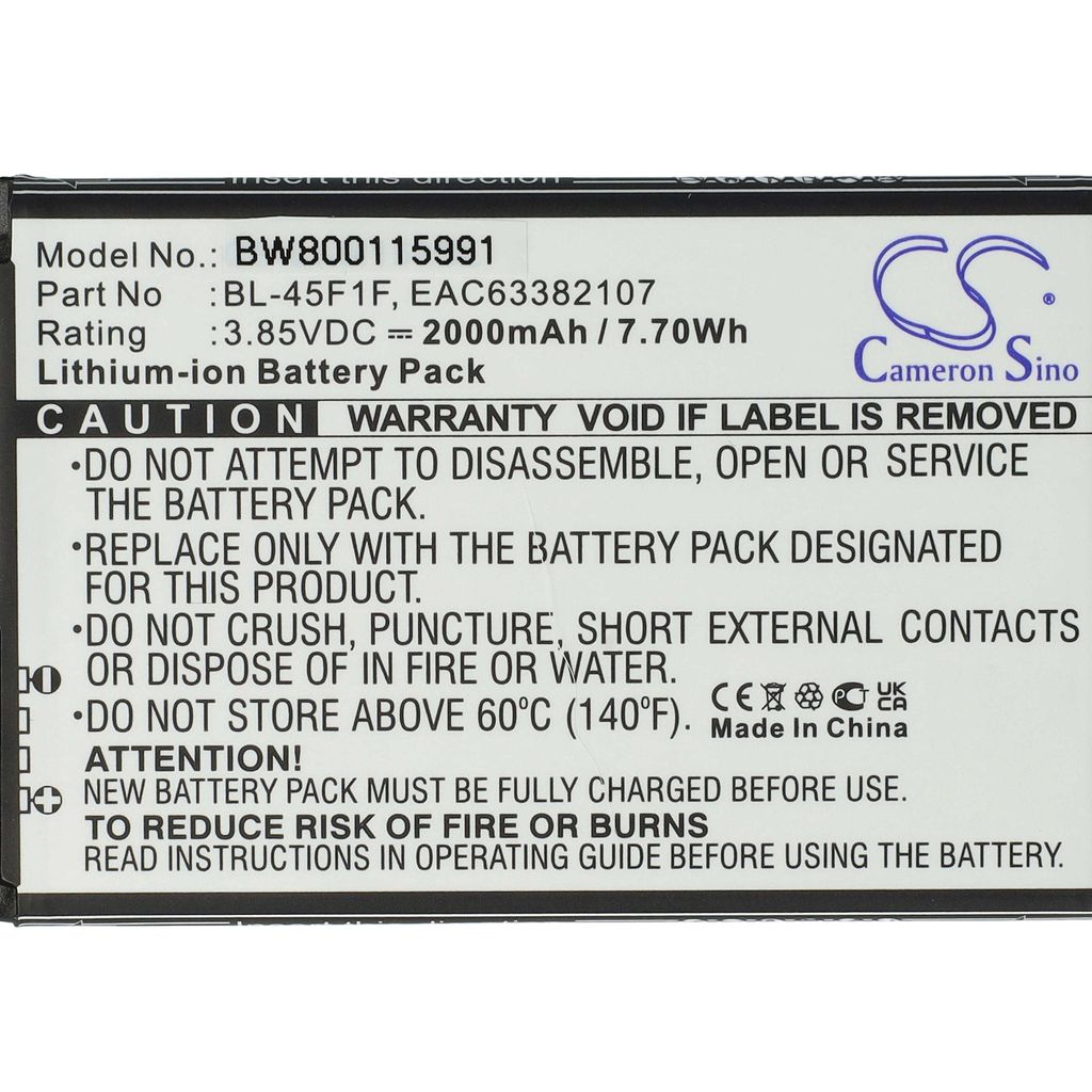 vhbw Akku Ersatz für LG EAC63382101LL, EAC63821011LL, EAC63382107, EAC63382101LLL für Handy Smartphone Telefon (2000 mAh, 3,85 V, Li-Ion)