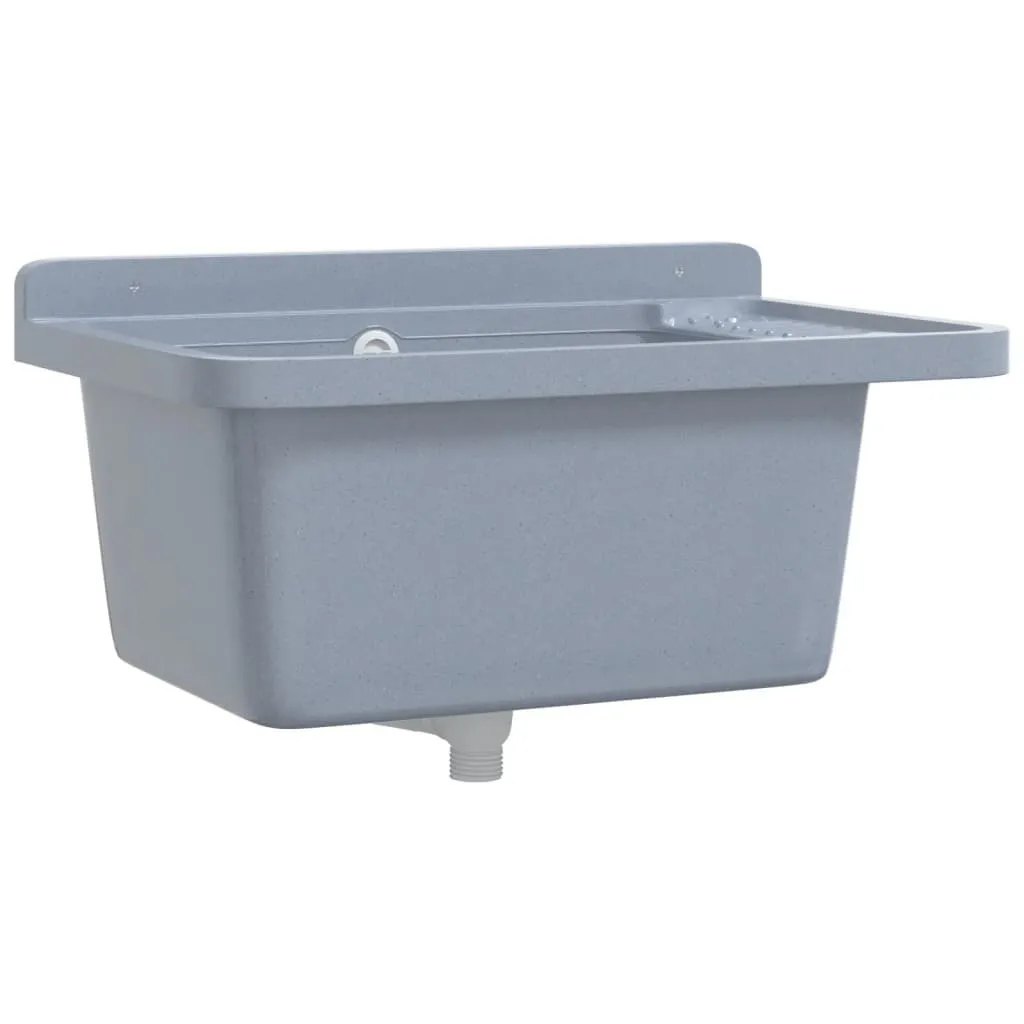 Évier mural anti-éclaboussures gris 60x40x28 cm - Résine durable