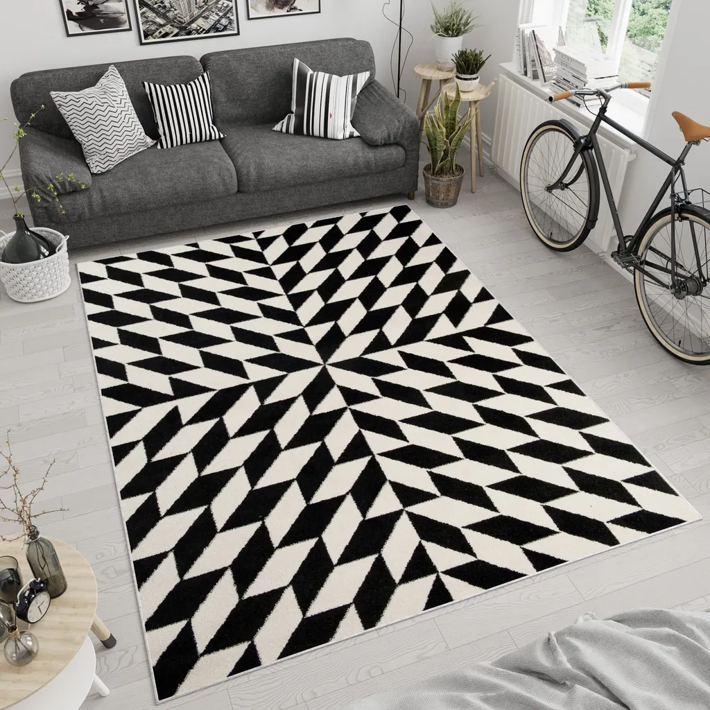 Grand Tapis de Chambre Moderne à Carreaux Géométriques 160x220 cm