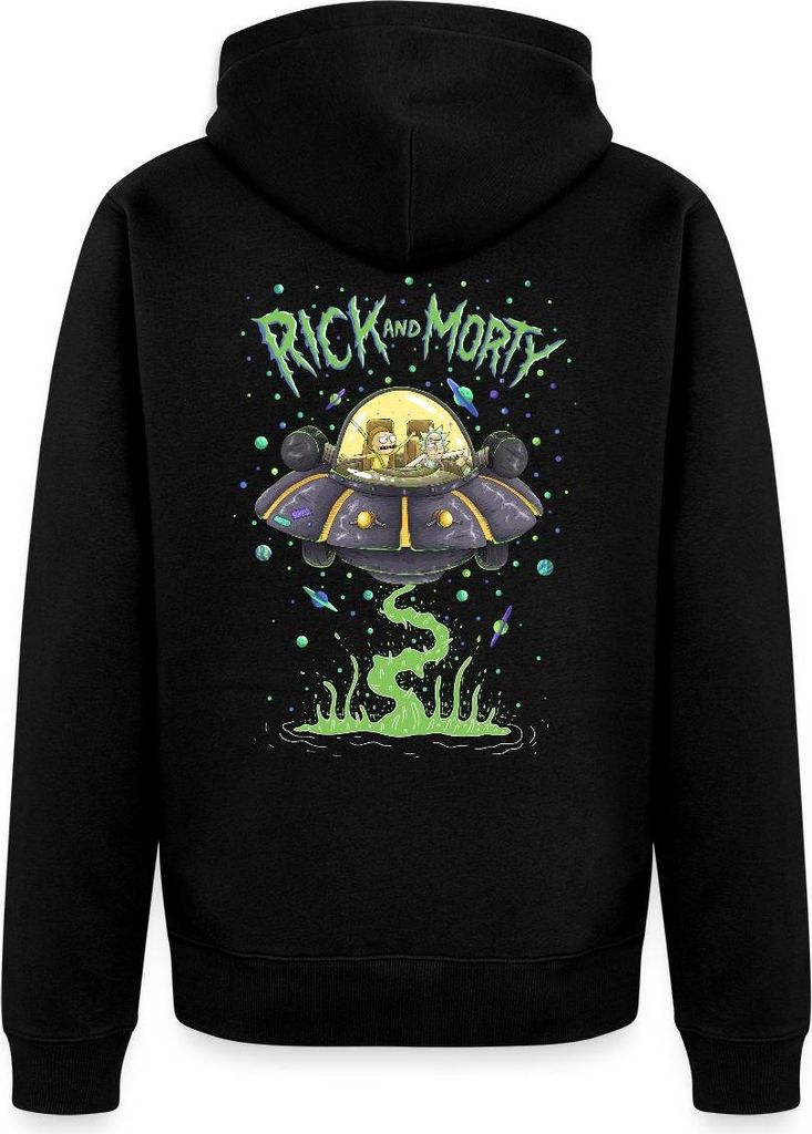 Spreadshirt Rick and Morty Fliegen Im Raumschiff Kapuzenjacke Herren, XXL, Schwarz