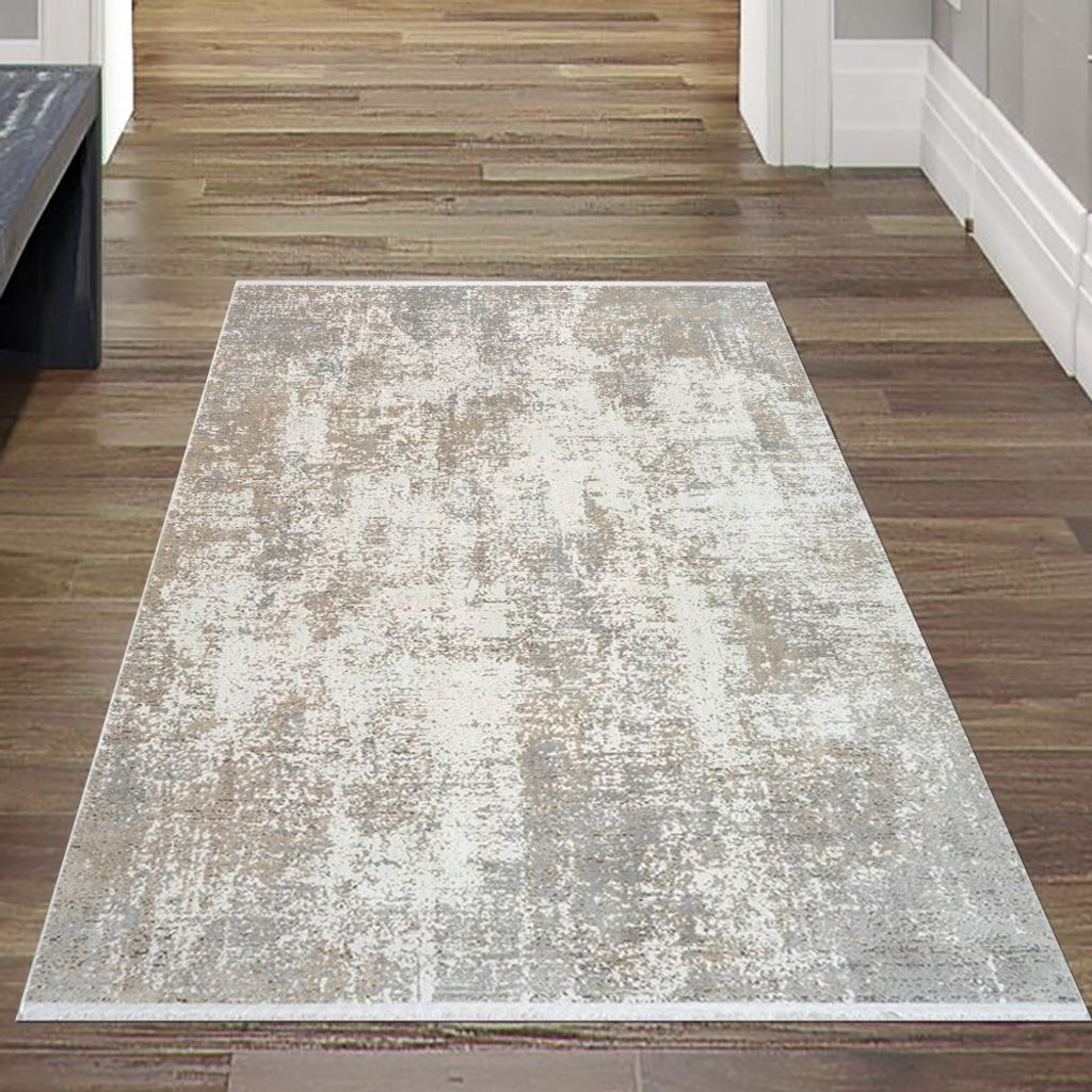 Moderner Teppich Wohnzimmer abstraktes Muster in dezenten Beige- und Cremetönen Größe - 80 x 300 cm