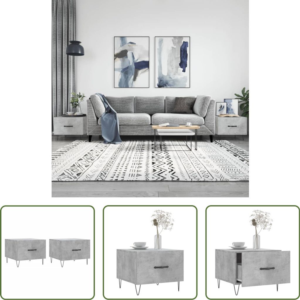 The Living Store Couchtische 2 Stk. Betongrau 50x50x40 cm Holzwerkstoff