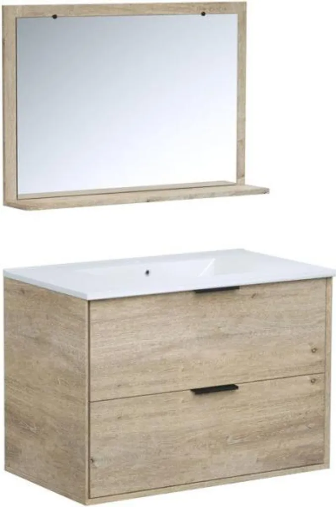 Ensemble Meuble de Salle de Bain BEVEL L180 cm avec Vasque et Miroir