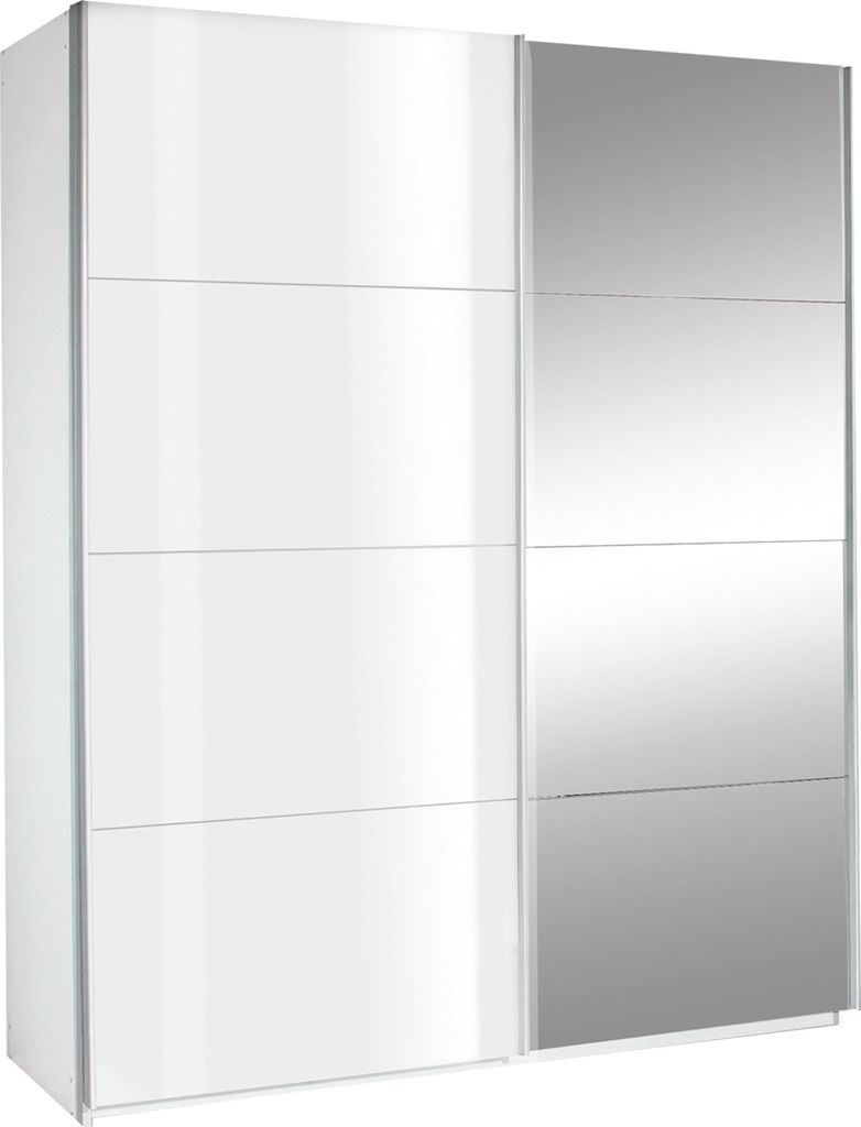 Schwebetürenschrank - Alpinweiß - Weiß Hochglanz - 226 x 210 cm - mit Spiegel