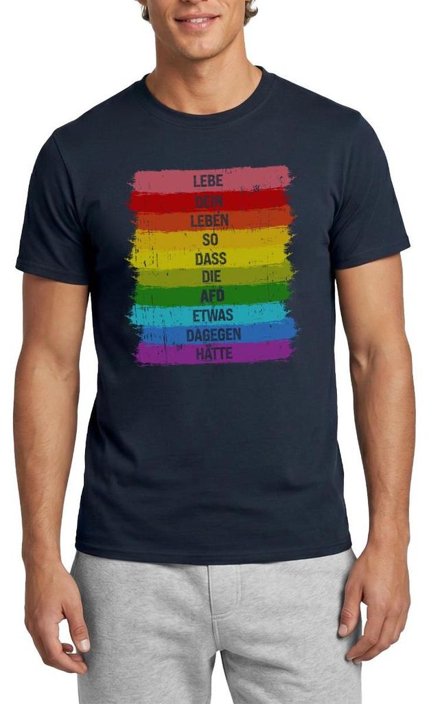 Spreadshirt Lebe So Dass Die AFD Was Dagegen Hätte Regenbogen Statement Männer T-Shirt, M, Navy