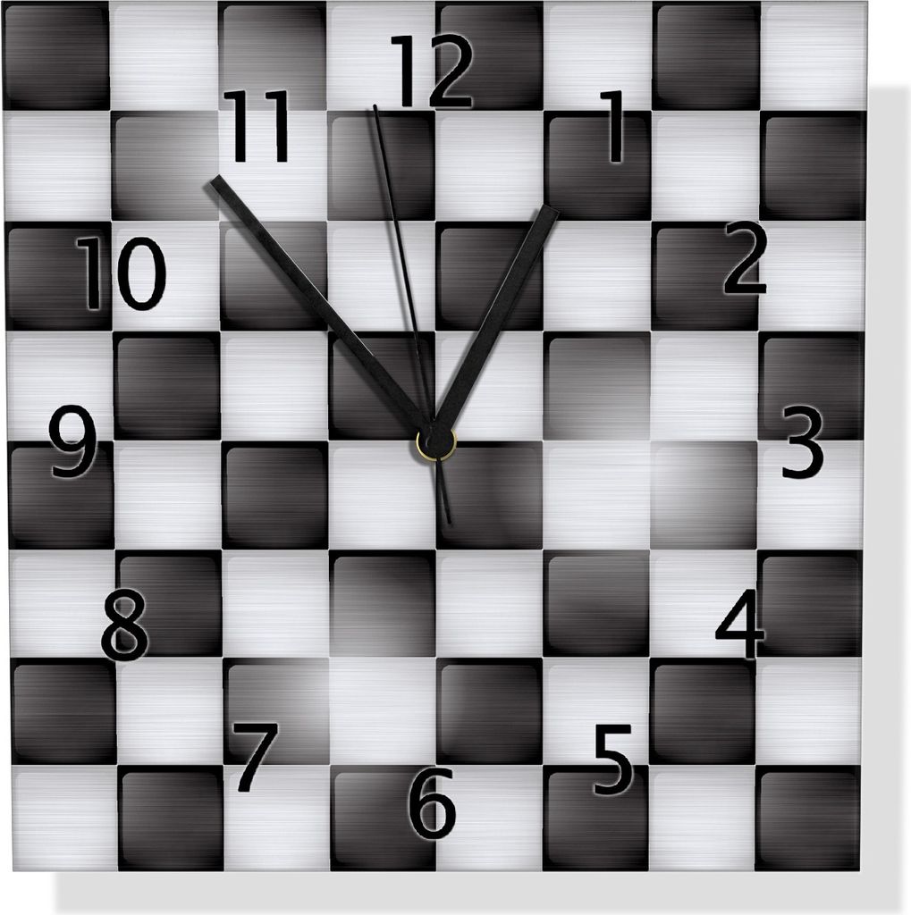 Wallario Design Wanduhr Schachbrett Muster aus Aluverbund, Größe 30 x 30 cm