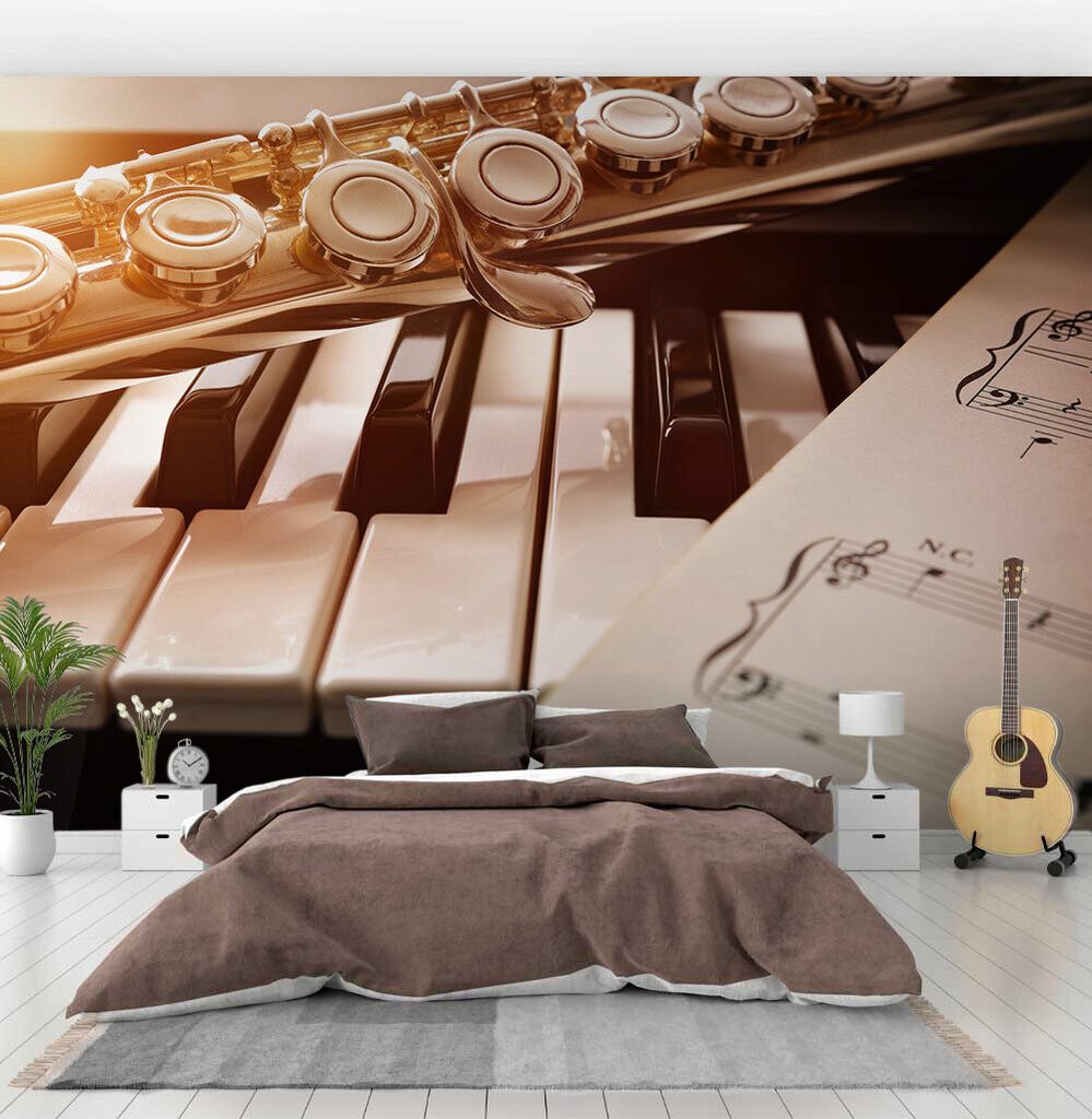 Fototapete Piano und Flöte, Material:Superior Vlies 350g/qm, Größe Tapete:325 x 300cm