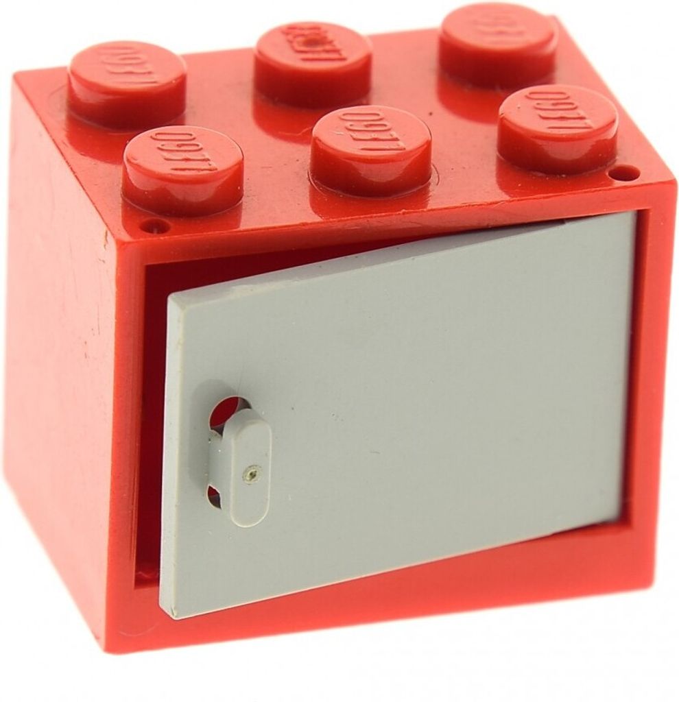1x Lego Schrank Gehäuse 2x3x2 rot  Tür alt-hell grau Kiste Produktbild 