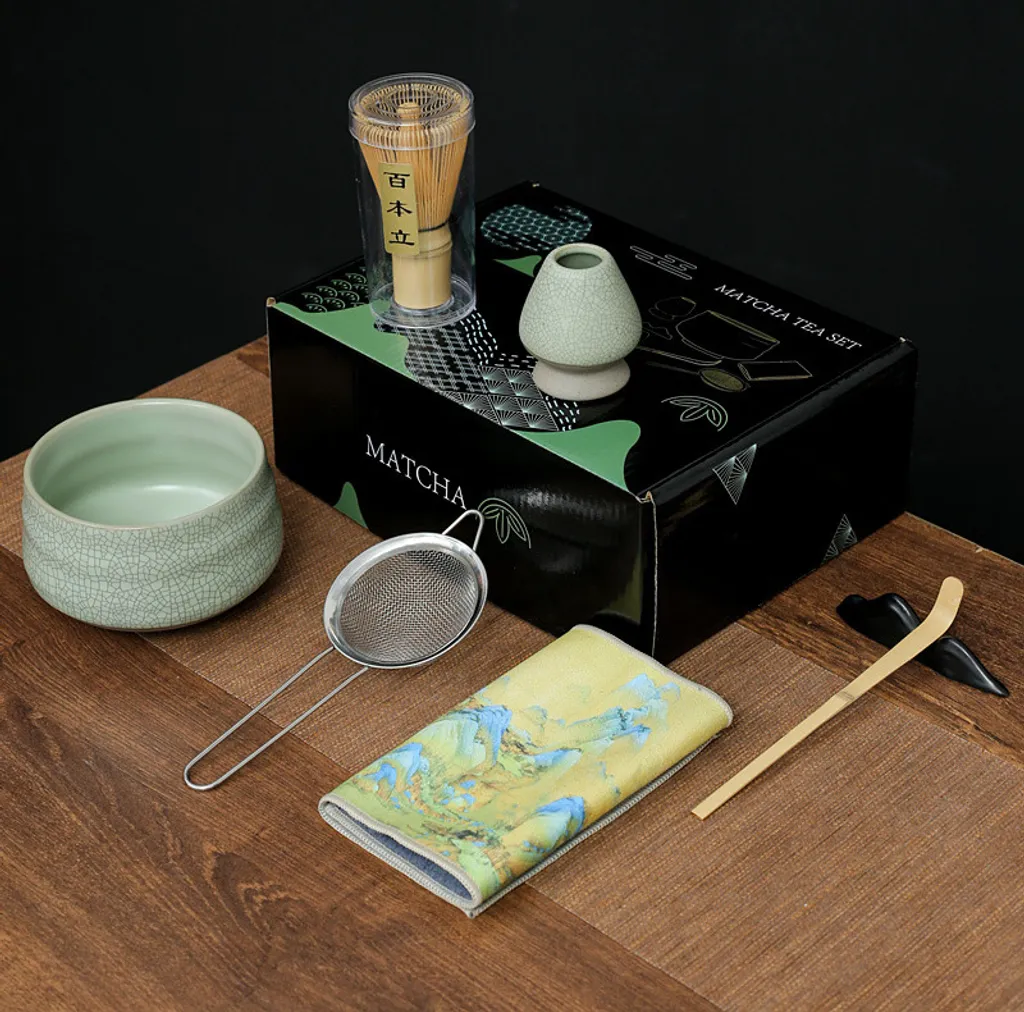 Fouets Matcha et Bol en Céramique 7 pièces - Finition émaillée vert clair