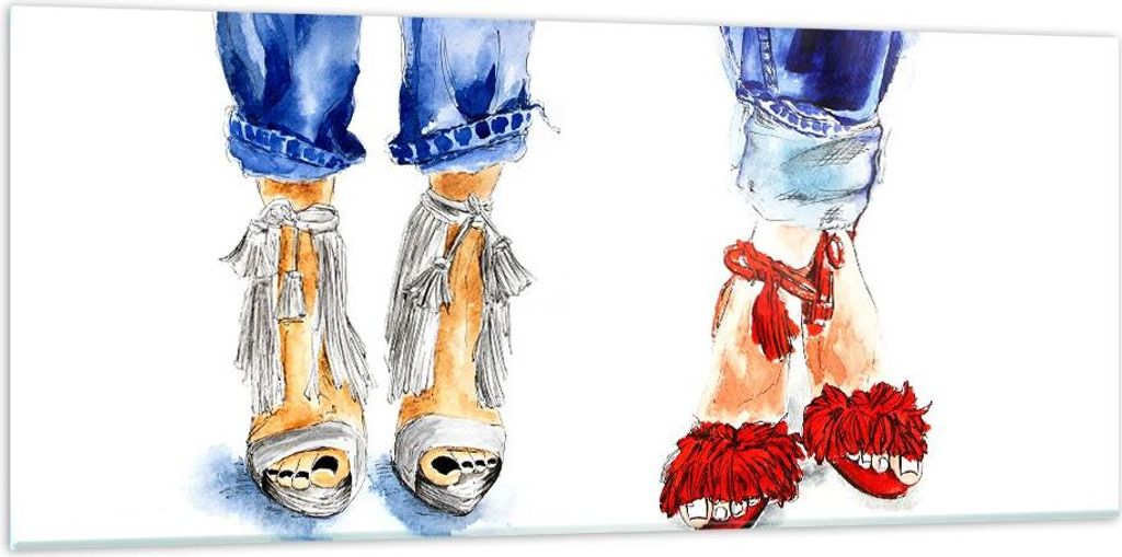 Bilder auf glas - Heels Mädchen Mode Jeans - 120x50cm - Glasbilder - Wandbilder - Kunstdruck - zum Aufhängen bereit - Wanddekoration aus Glas - G...