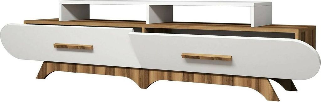 Fernsehschrank Phec, Ständer für Wohnzimmerfernseher, Niedriges Wohnzimmer-Sideboard, TV-Ständerbasis, 205x37h50 cm, Walnuss und Weiß