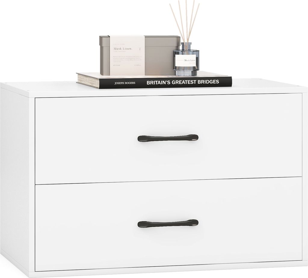 COSTWAY Kommode mit 2 Schubladen, Schubladenschrank stapelbar, Sideboard aus Holz, Aufbewahrungsschrank Schubladenkommode 60 x 34 x 38 cm (Weiß)