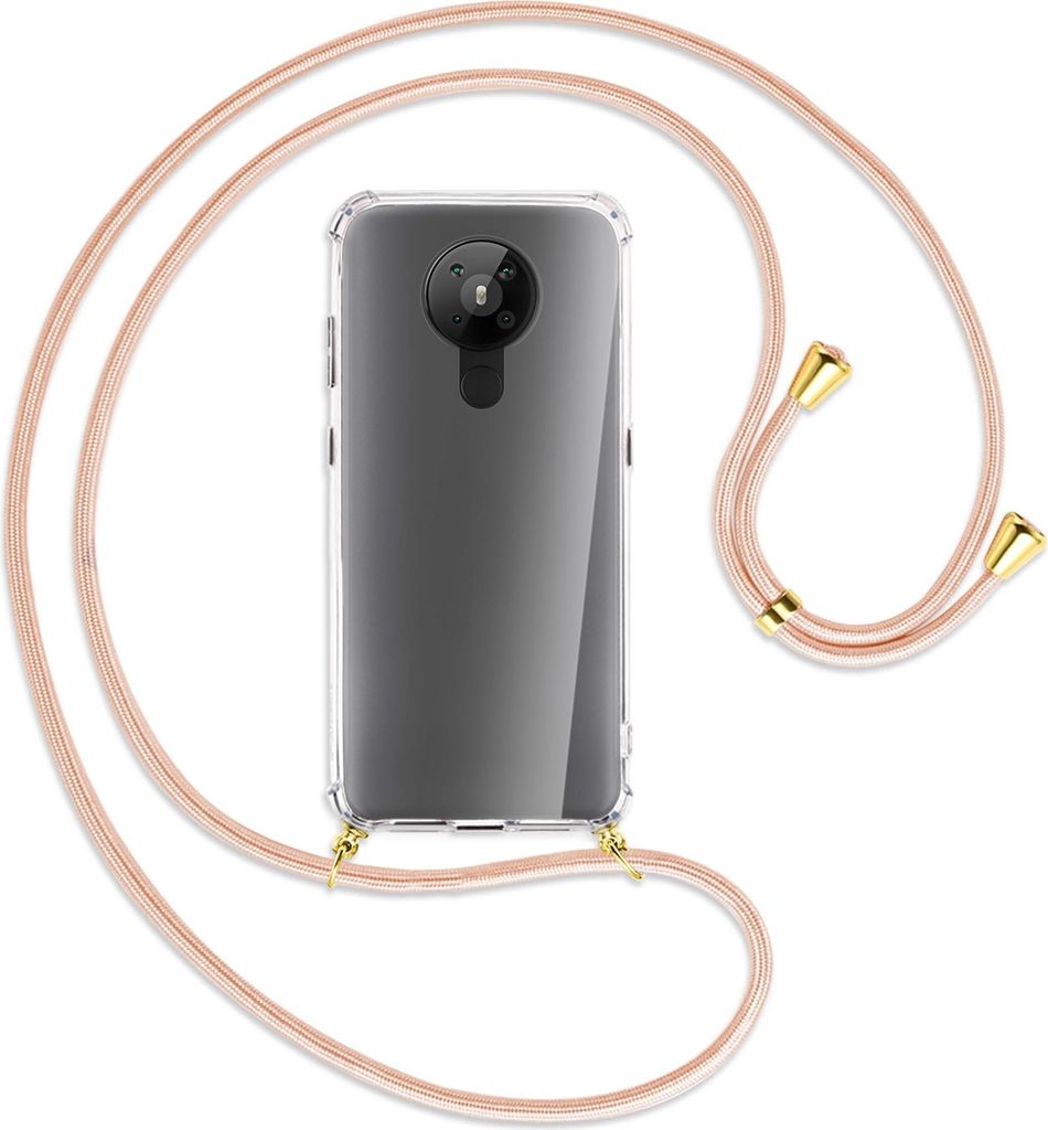 Handykette Backcover-Schutzhülle mit Band (Metall goldfarben) für Nokia 5.3 - rose peach