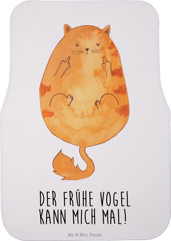 Mr. & Mrs. Panda Auto Fußmatte Katze Frühaufsteher - Weiß - Geschenk, Kaffee, Teppich, Tiger, Katzen, Kfz-Fußmatte, Verschlafen, Automatte, Kat...