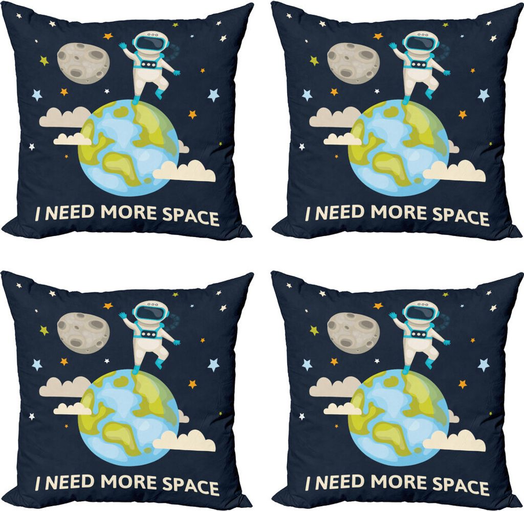 ABAKUHAUS Fantasie Kissenbezug Set (4 Stück), Spaceman Planet Erde, Moderner Doppelseitiger Digitaldruck, 45 cm x 45 cm, Mehrfarbig