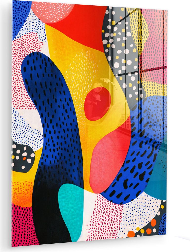 MuchoWow Glasbilder - Bilder auf Wandbild - Foto auf Glas Formen - Abstrakt - Punkte - Blau 30x40 cm Wanddekoration aus Glas - Acrylglasbild - Acry...