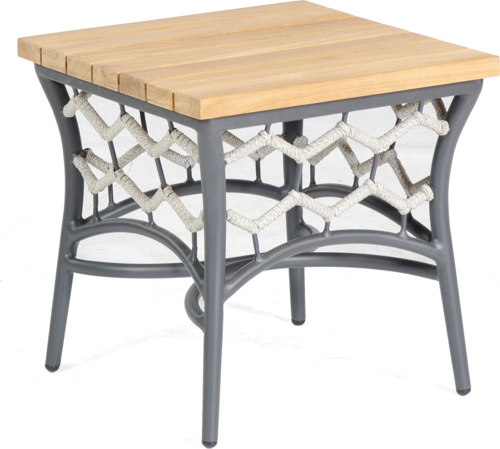 Lounge-Tisch Yale Aluminium und Polyrope Silbergrau Rund mit Teakholzplatte