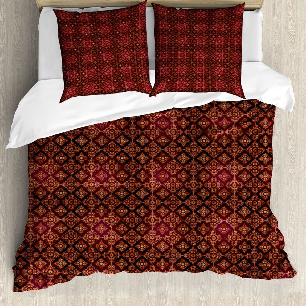 ABAKUHAUS Damast Bettbezug, Abstrakt viktorianischer Stil, Milbensicher Allergiker geeignet mit Kissenbezügen, 155 cm x 220 cm - 80 x 80 cm, Orang...