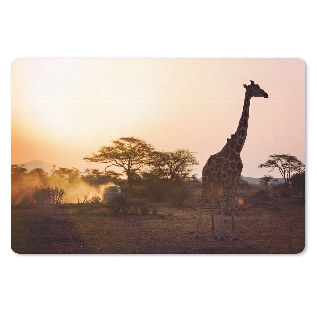 MuchoWow Schreibtischunterlage Giraffe - Safari - Stoff - Morgen 60x40 cm - XXL Mauspad - Großes Mauspad