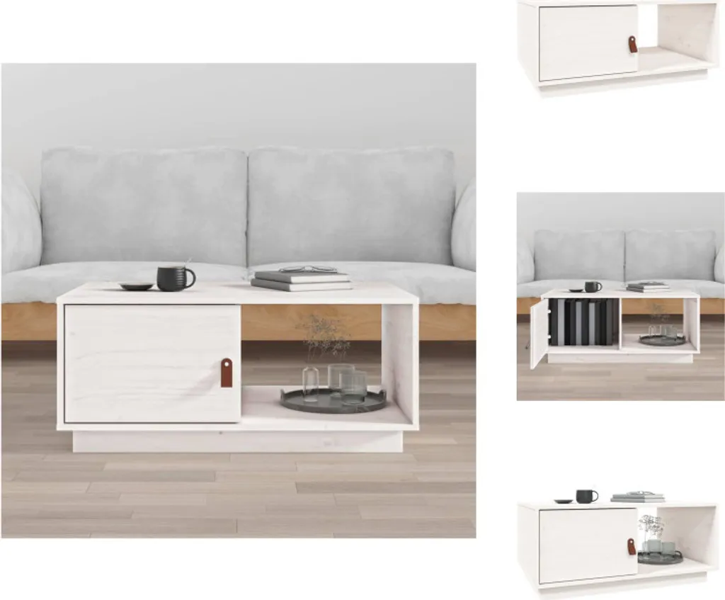 Table basse scandinave blanche en pin massif avec finition protectrice