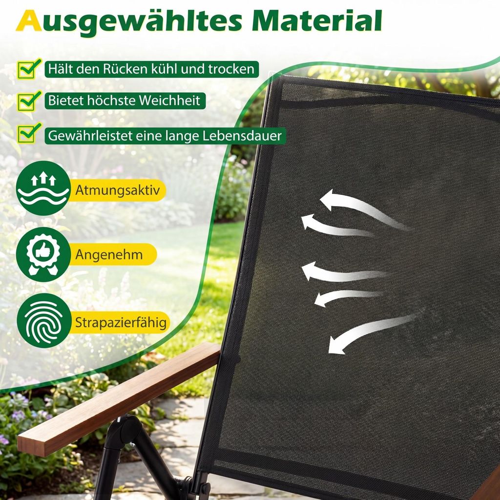 KOMFOTTEU 2er Set Gartenstühle klappbar, hochlehner Produktbild 