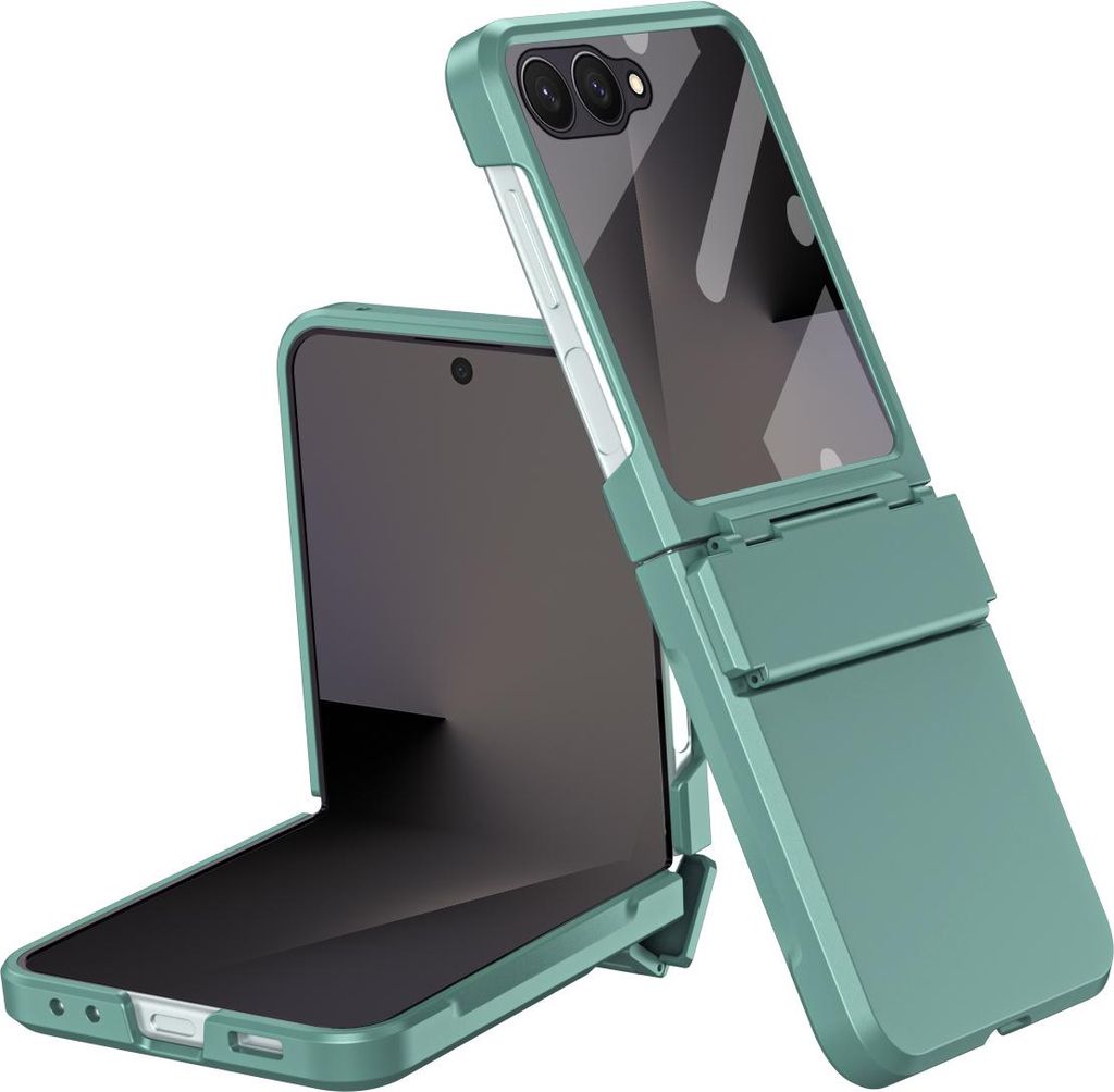 Handyhülle für Samsung Galaxy Z Flip 7 Scharnierschutz Hart Robuste Stoßfest Hülle mit Displayschutz Grün