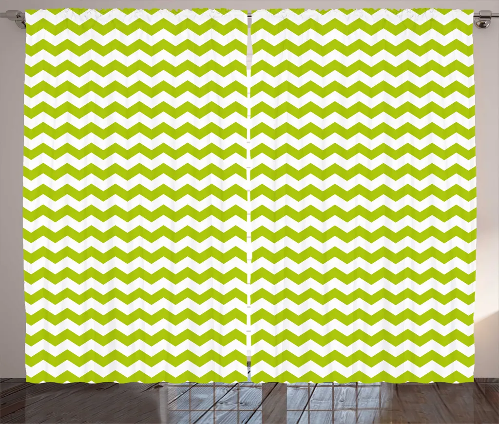 Rideaux de Salon Grande Largeur 280x225cm Décoration Zigzag Jaune Vert
