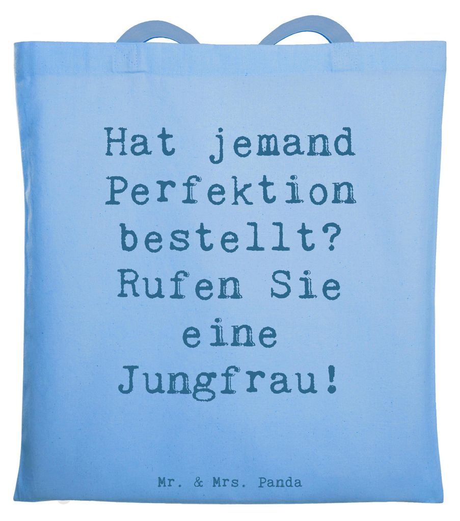 Mr. & Mrs. Panda Beutel Spruch Jungfrau Perfektion - Sky Blue - Geschenk, Liebe zum Detail, Tote Bag, Geschenke, Horoskop, Uni Tasche, Sternzeichen...