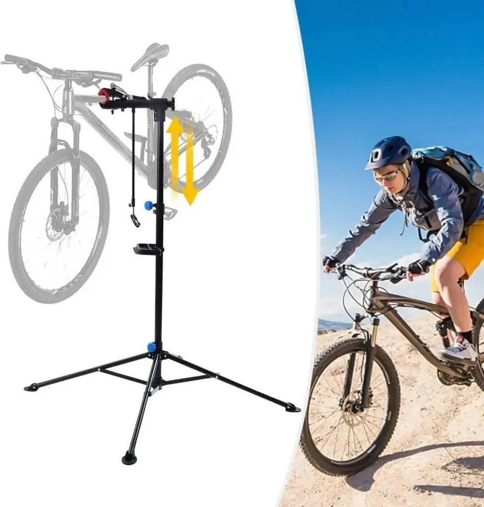 Pied d'atelier vélo gris clair réglable et pliable - Support rotation 360° - 6
