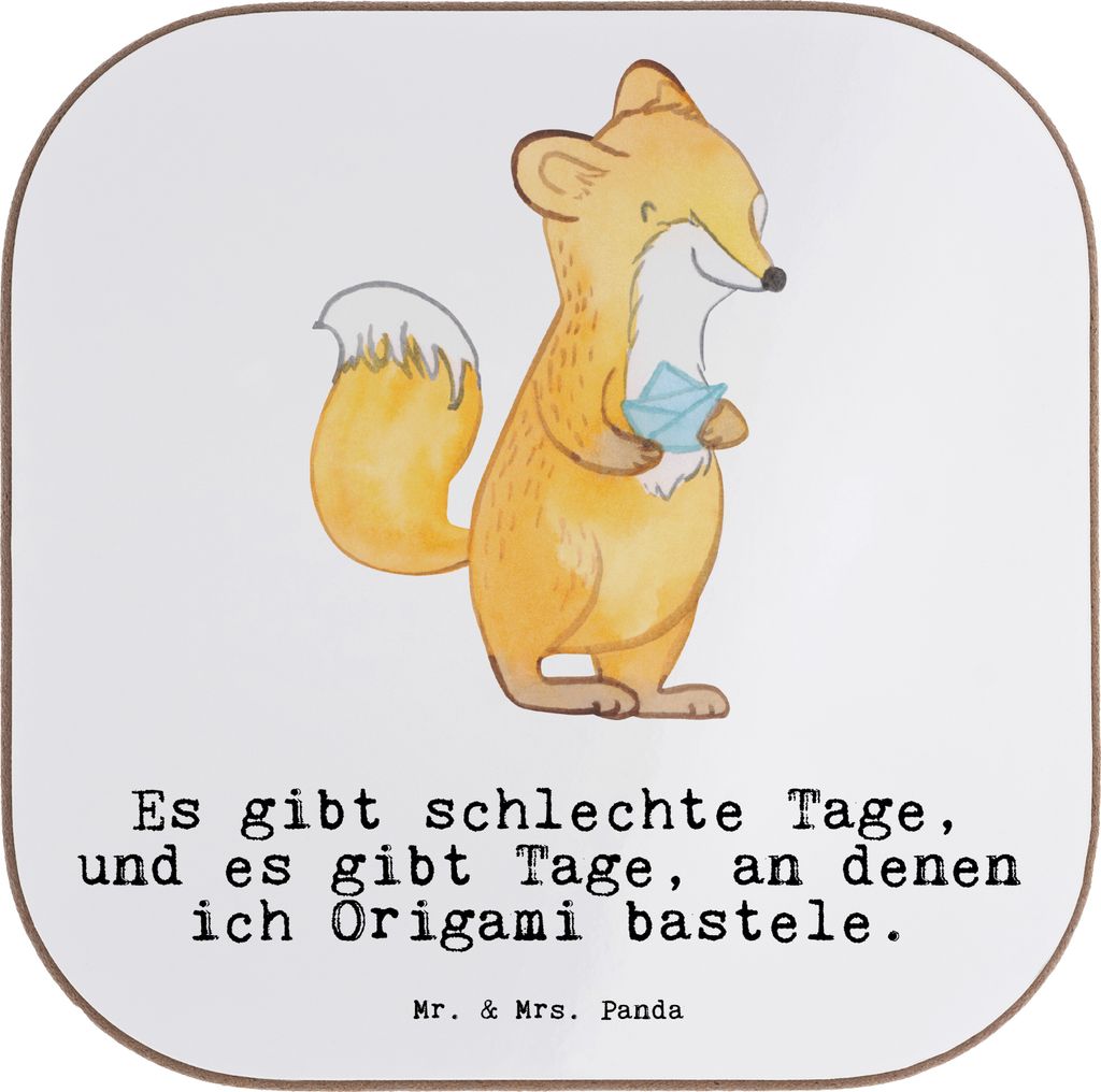 Mr. & Mrs. Panda Tischuntersetzer Fuchs Origami - Weiß - Geschenk, Papierfalten, Japanische Faltkunst, Untersetzer für Gläser, Coaster, Basteln,...