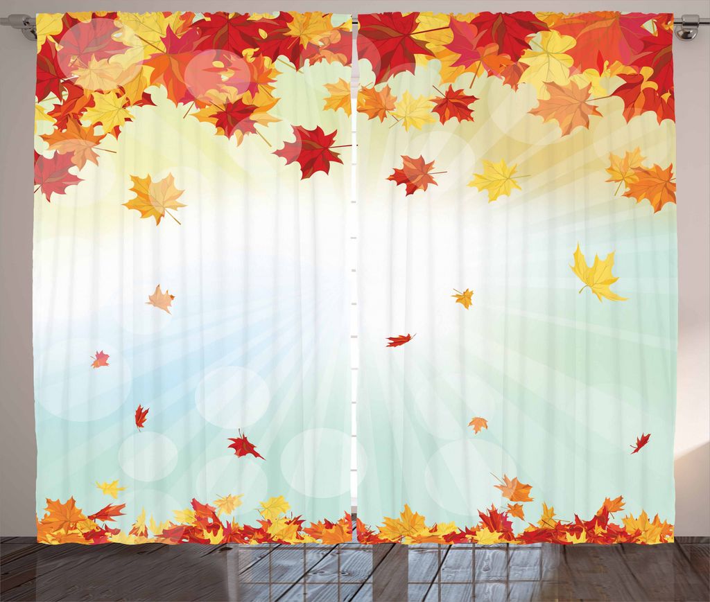 ABAKUHAUS Herbst Rustikaler Gardine, Fallen Maple Leaves, Schlafzimmer Kräuselband Vorhang mit Schlaufen und Haken, 280 x 175 cm, Mehrfarbig