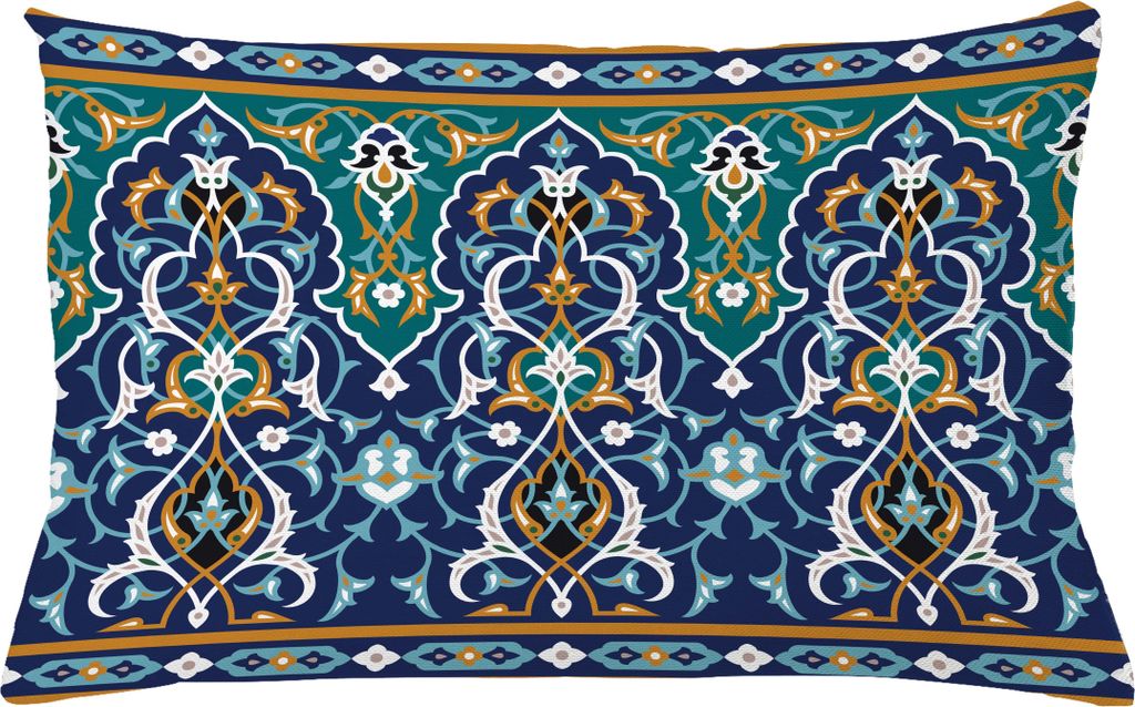 ABAKUHAUS marokkanisch Kissenbezug, Ethnische orientalische Figur Blütenblätter Hippie Vintage Tribal Mosaic Design, 65 x 40 cm, Blau Senf