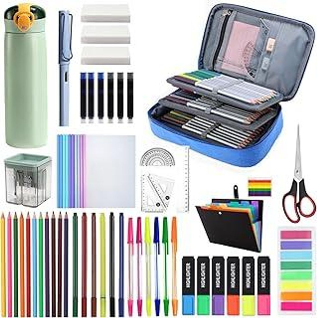 SI SEN 59 teiliges Schulsachen Set,Schulsachen mit Mäppchen,Bleistifte, Stifte, Marker, Radiergummis, Notizbücher, Ordner,Aesthetic School Stuff ...