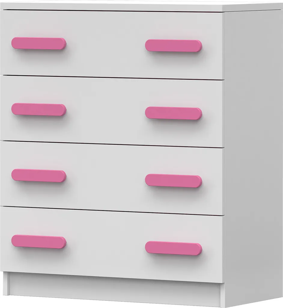 Petit Buffet Highboard Enfant Jonas 02 Blanc 4 Tiroirs Rose 80cm
