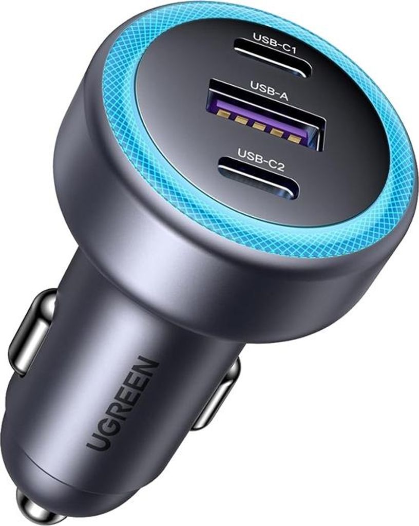 Ugreen EC307 autolader, USB + 2x USB-C, 30W (zwart) Productafbeelding 