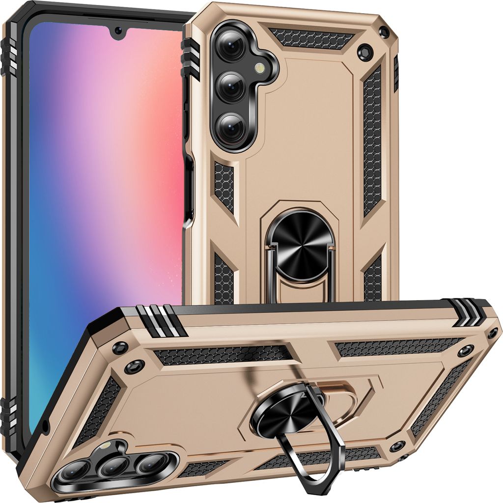 Schutzhülle für Samsung Galaxy A25 Dual Layer Robust Militäre Fallschutz Hülle mit Ringhalterung Ständer Gold