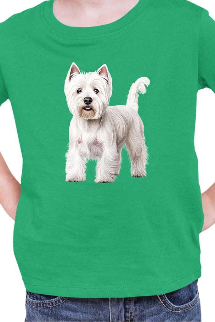 Kinder T-Shirt Dogs Breeds West Highland White Terrier Dog Breed 005, 12-13 Jahr - 152 / Grün