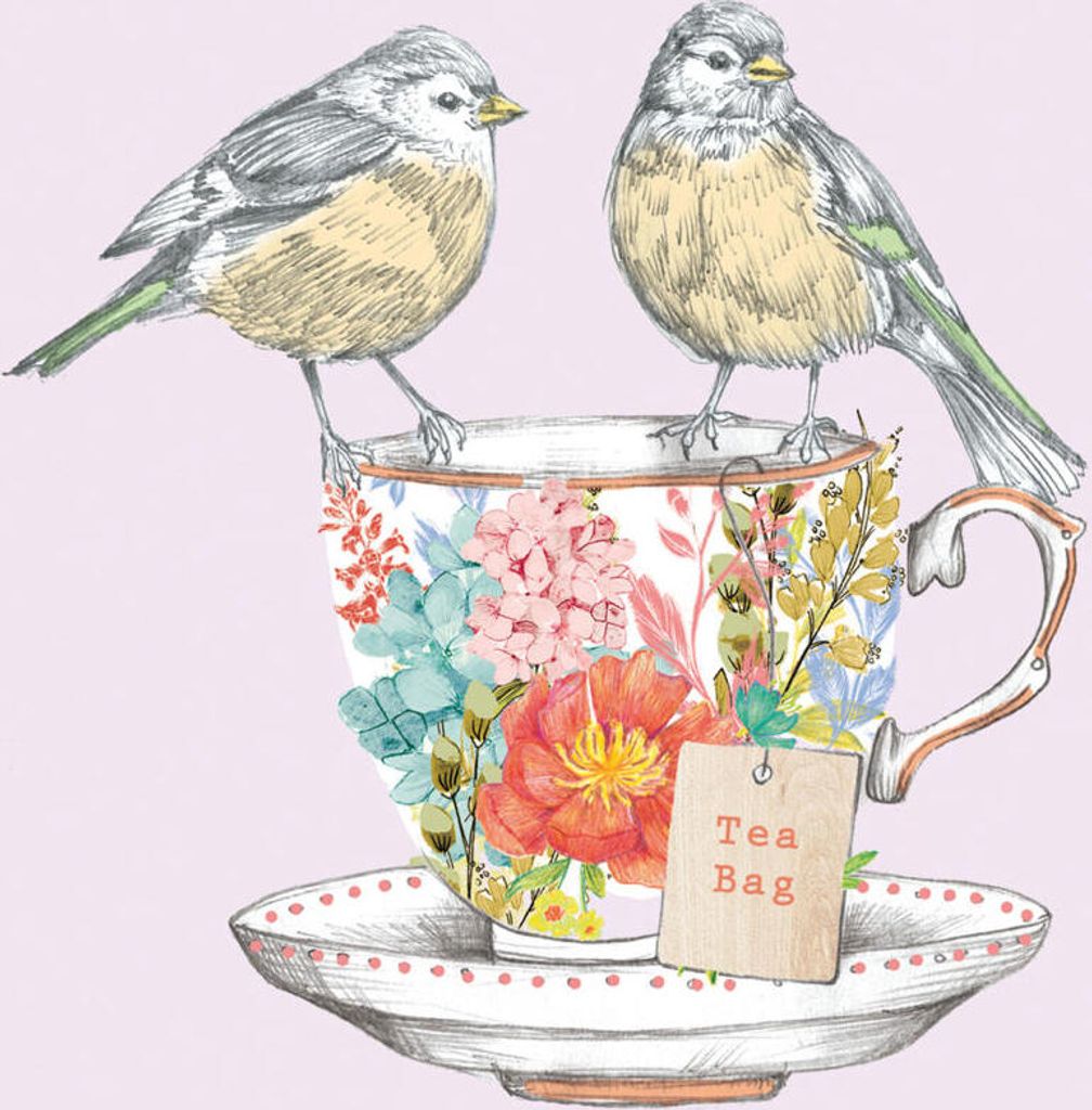 PPD Tea For Two Birds Servietten, 20 Stück, Tischservietten, Tissue, Bunt, 33 x 33 cm, 1331916